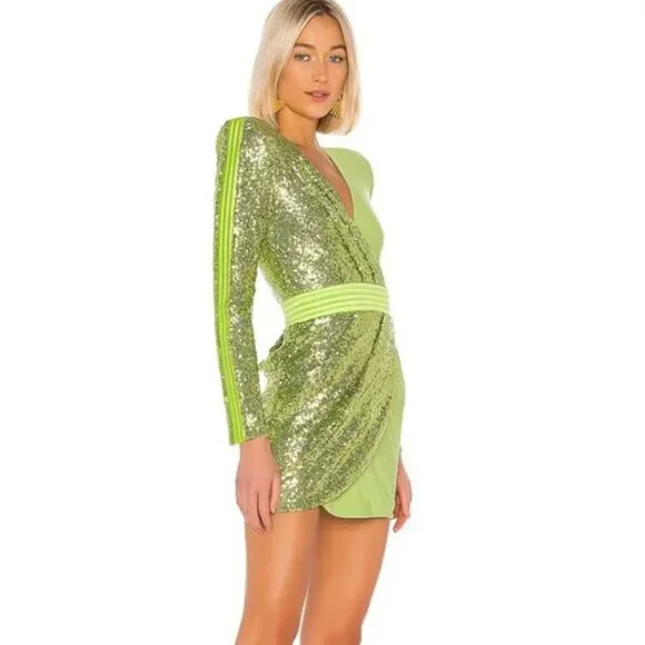 Zhivago Adenine Dress Lime Green XS NEW WITH TAGS Shoulder pads Sequine US 2